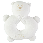 Emile et Rose White teddy bear rattle with a bow